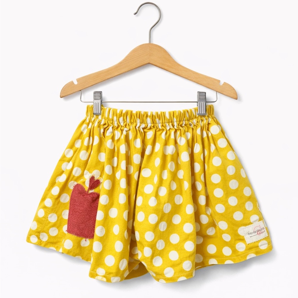 Handmade Yellow Polka Dot Skirt Size 3T Apple Applique Boutique Girls Cute
